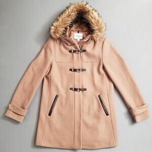 COLE HAAN Signature Faux Fur Trim Clasp Closure Winter Coat‎ Women's 8 Brown